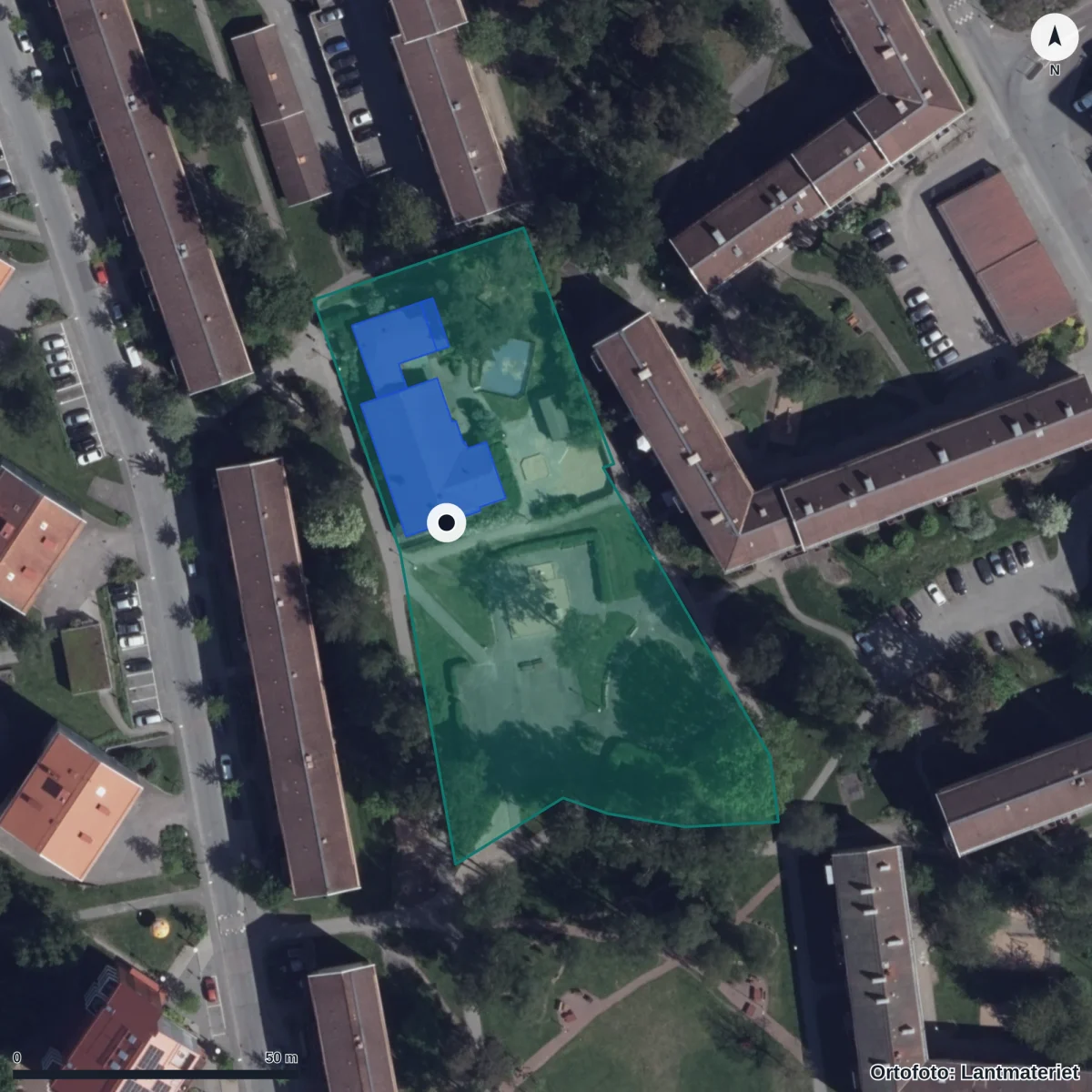 Aerial view of Annandagsgatan 1 Förskola, orthophoto from Lantmäteriet