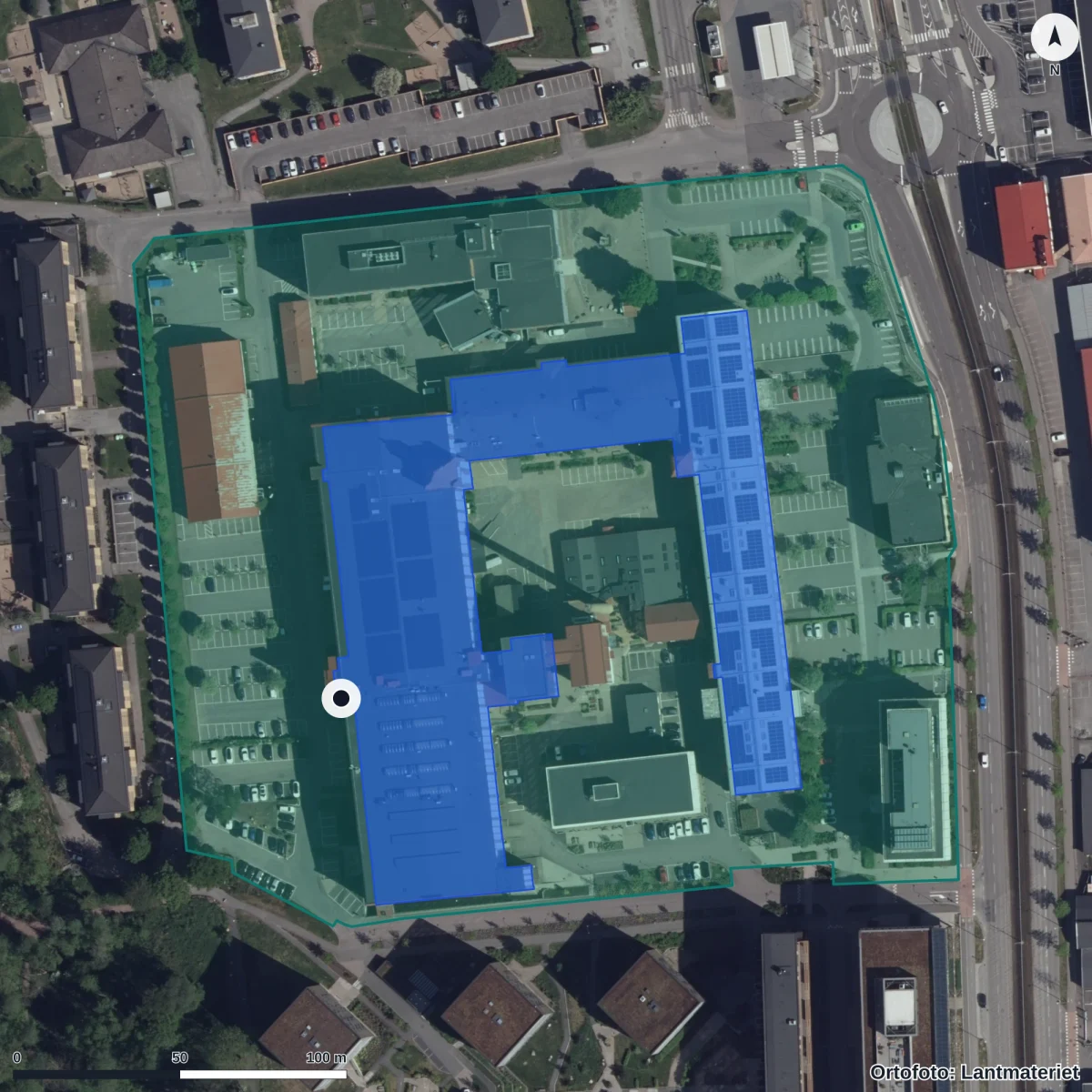 Flygbild över Lilla Viljaskolan, ortofoto från Lantmäteriet