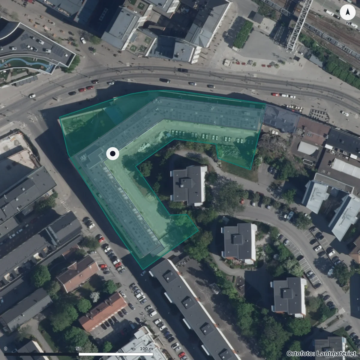 Aerial view of Sundbybergs Montessoriförskola Badankan, orthophoto from Lantmäteriet