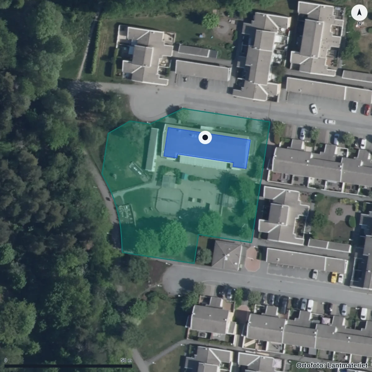Aerial view of Frilufts Förskolor Lantgården, orthophoto from Lantmäteriet