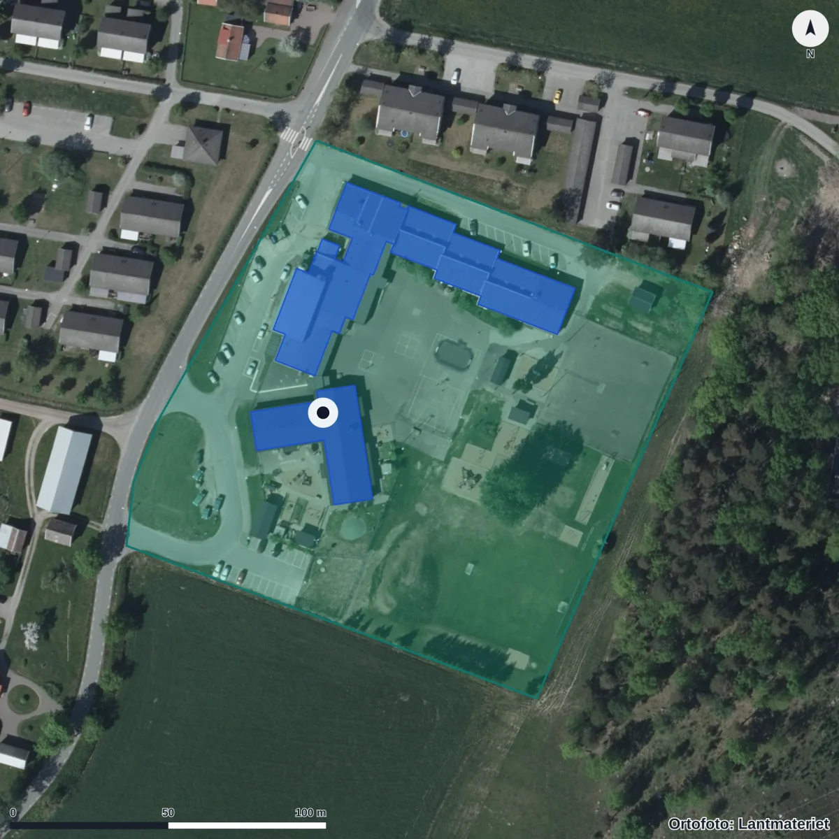 Aerial view of Tidavads Förskola, orthophoto from Lantmäteriet