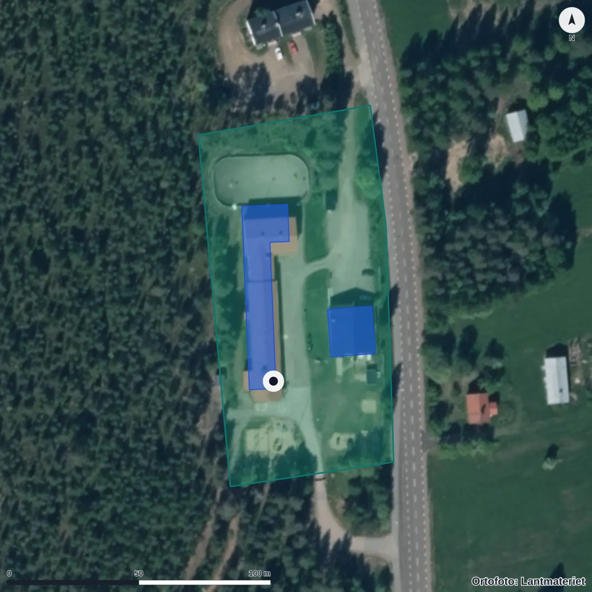 Flygbild över Sattajärvi Förskola, ortofoto från Lantmäteriet