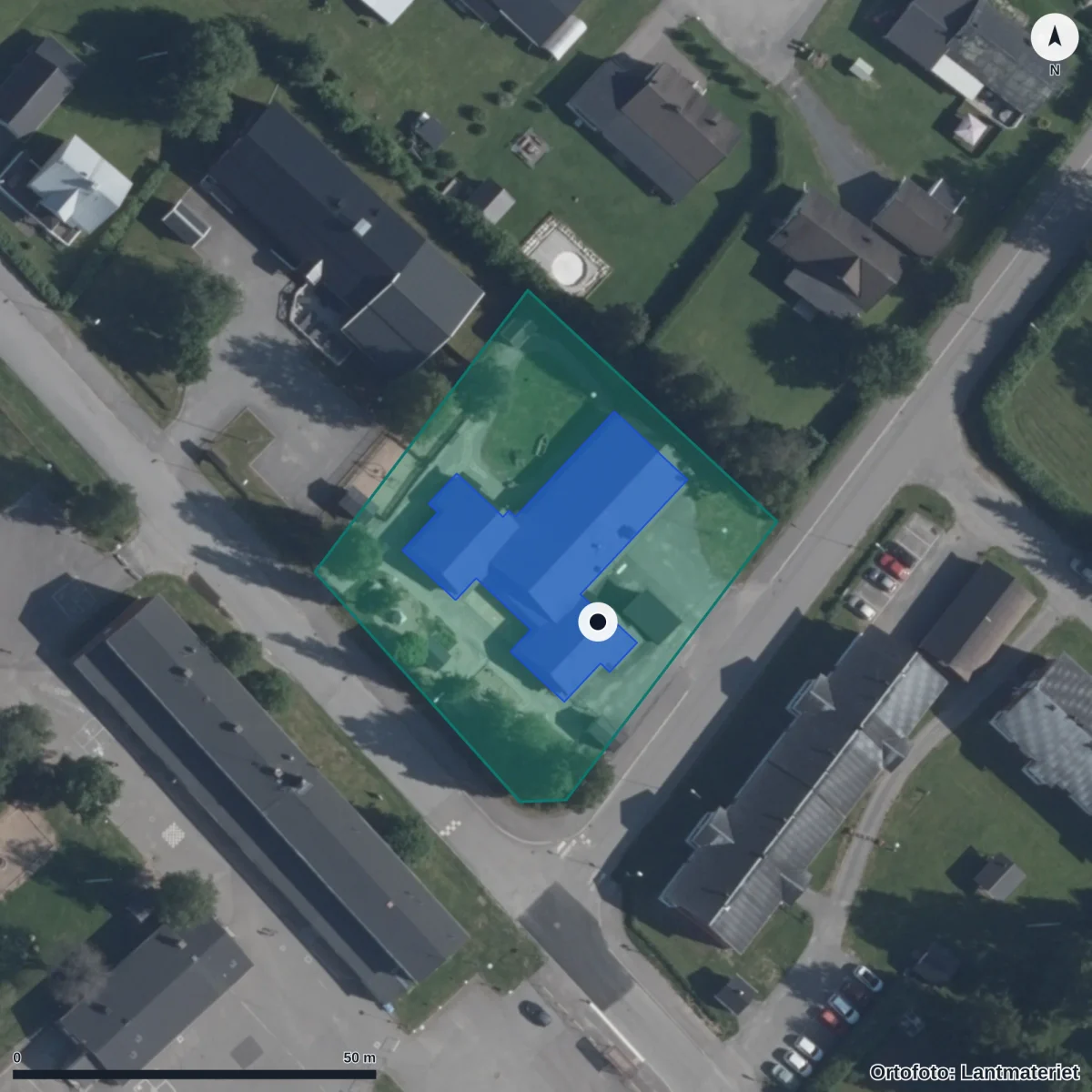Flygbild över Perbackens Förskola, ortofoto från Lantmäteriet