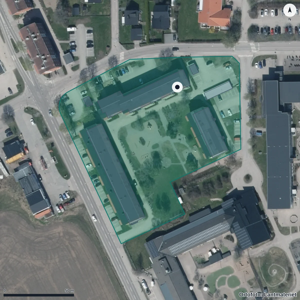 Flygbild över Förskolan Zodiaken, ortofoto från Lantmäteriet