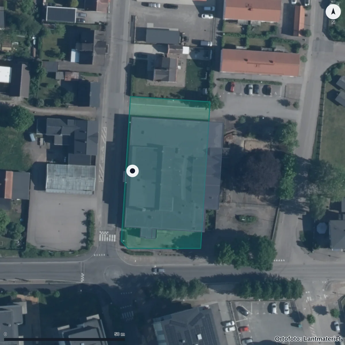 Flygbild över Bokens Förskola, ortofoto från Lantmäteriet
