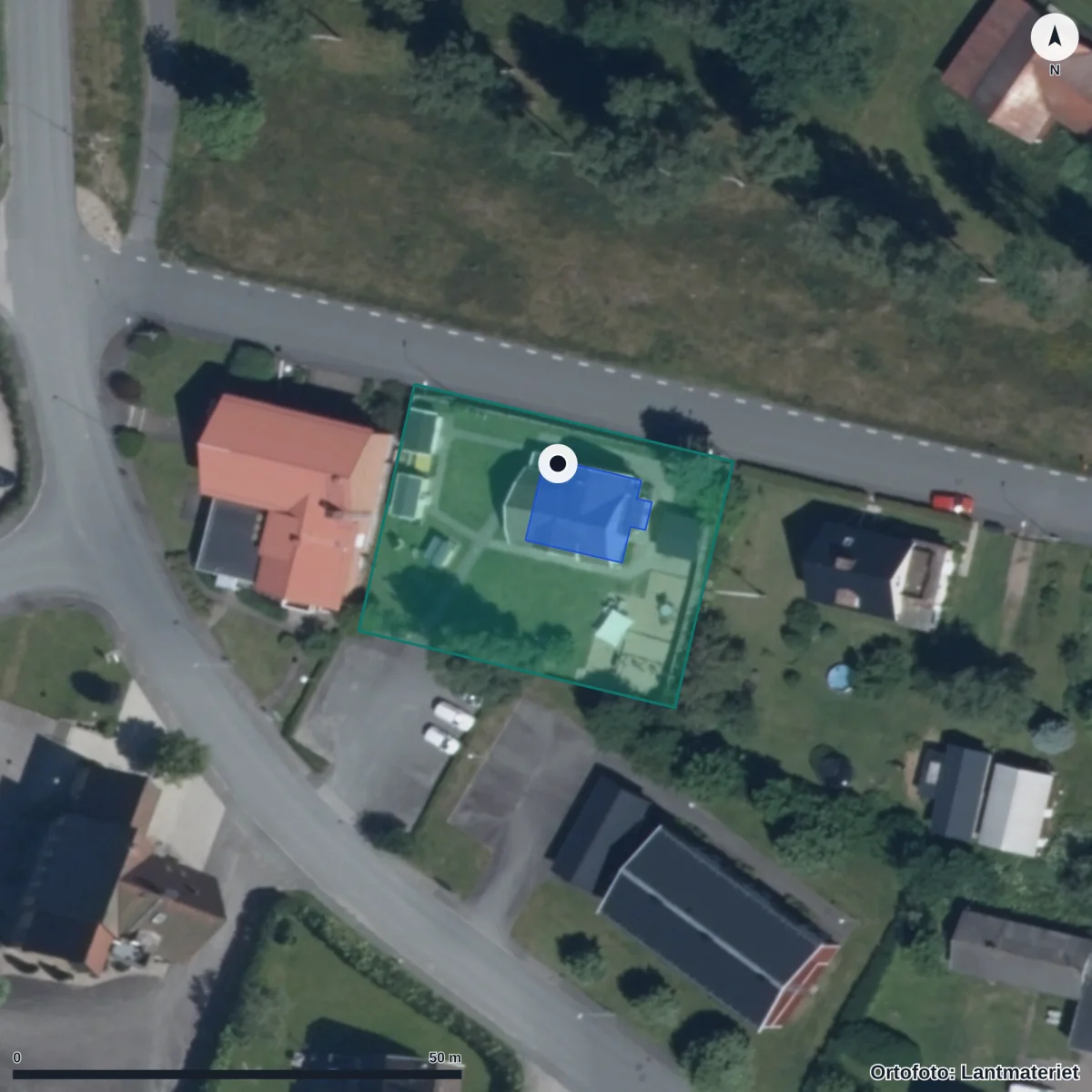 Aerial view of Klippans Förskola, orthophoto from Lantmäteriet