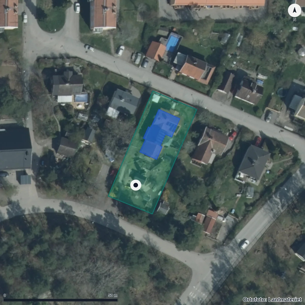 Flygbild över Olowsgården, ortofoto från Lantmäteriet