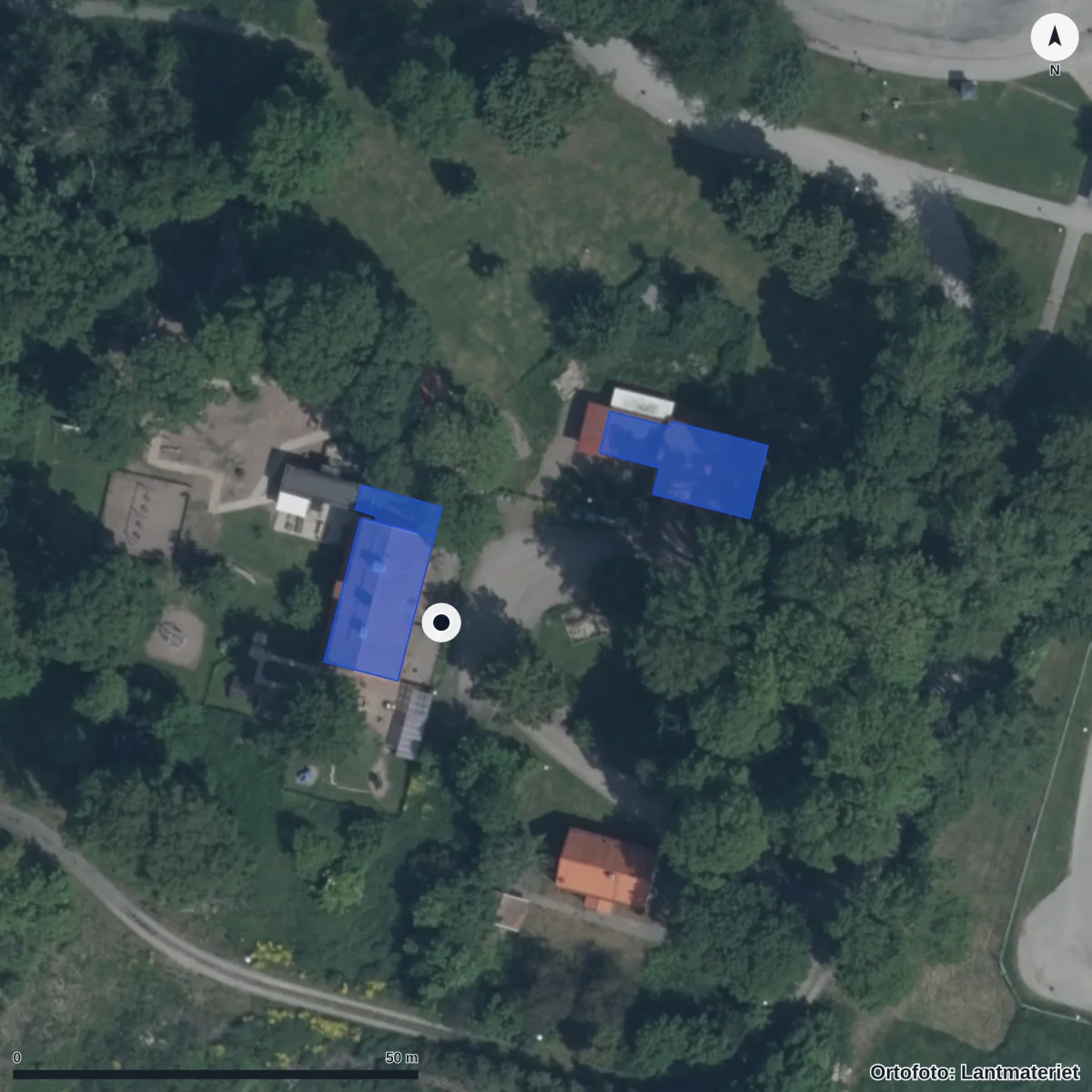 Aerial view of Kastanjens Montessoriförskola, orthophoto from Lantmäteriet