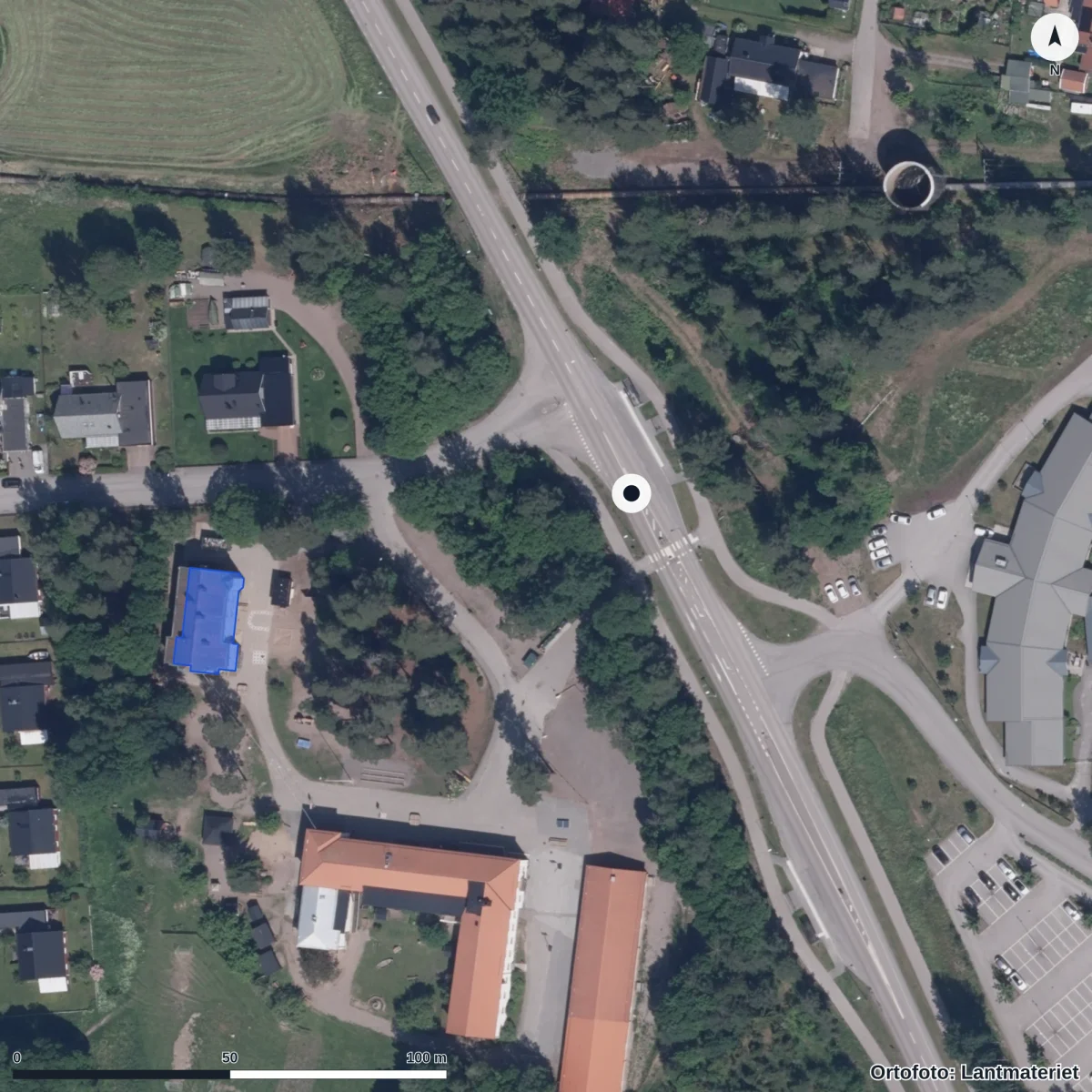 Aerial view of Sagans Naturförskola, orthophoto from Lantmäteriet