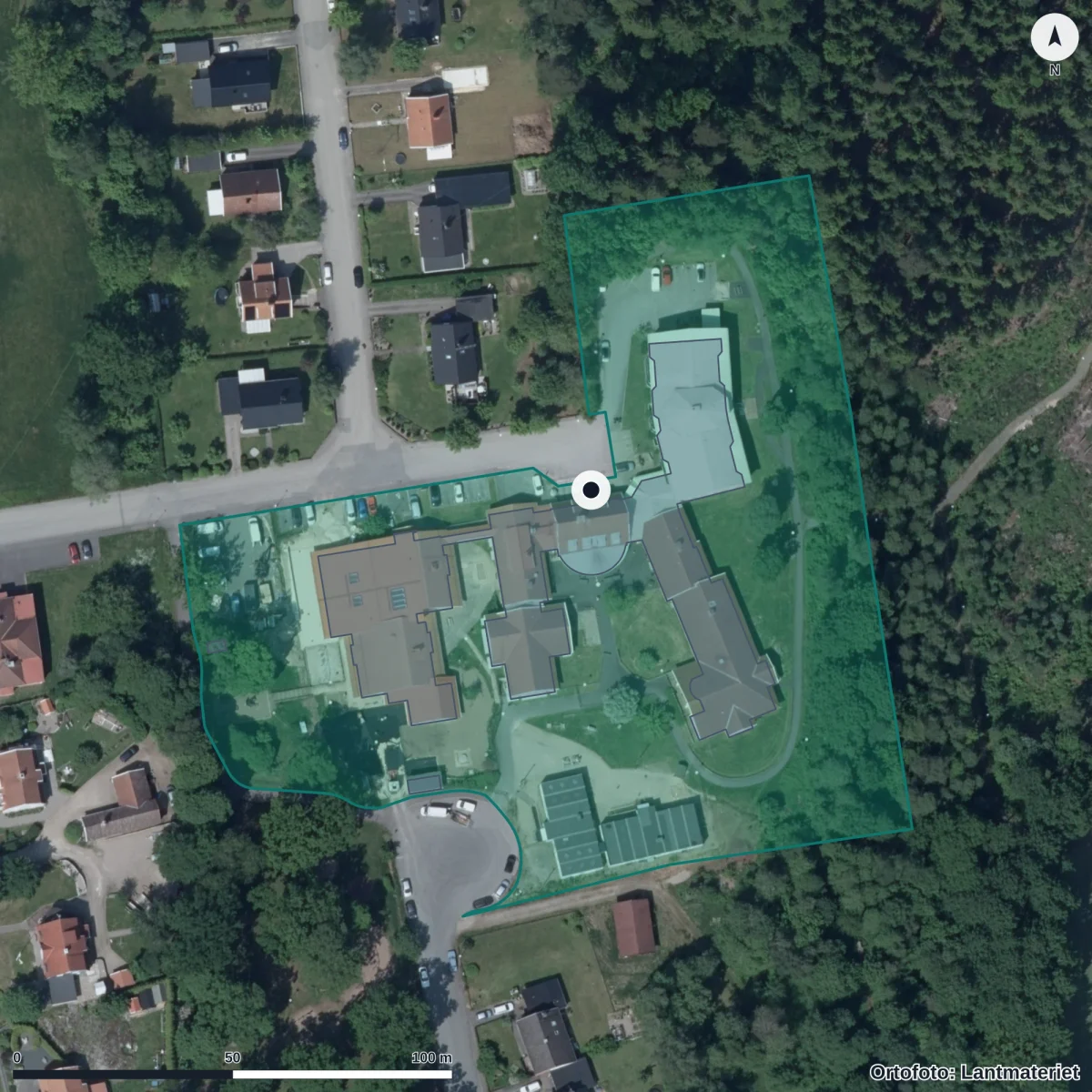 Aerial view of Korsberga Förskola, orthophoto from Lantmäteriet