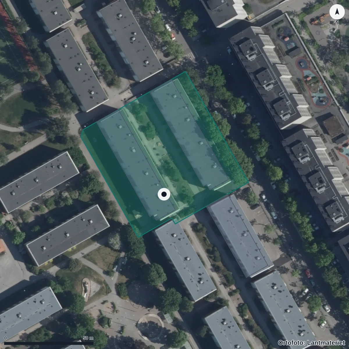 Flygbild över Förskolan Kotten, ortofoto från Lantmäteriet