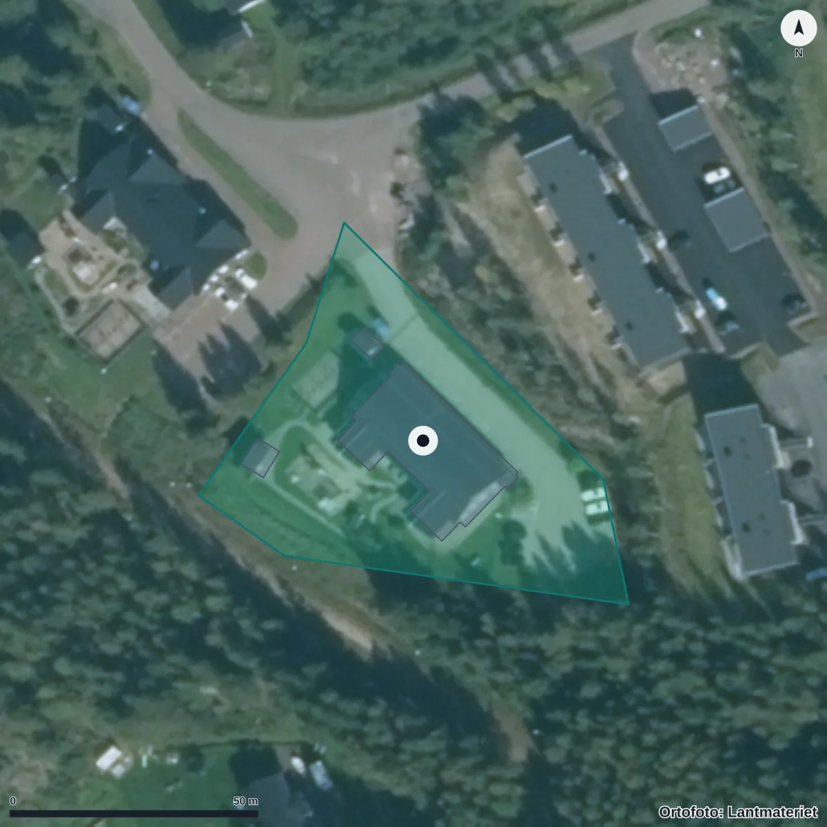 Flygbild över Förskolan Lyckan, ortofoto från Lantmäteriet
