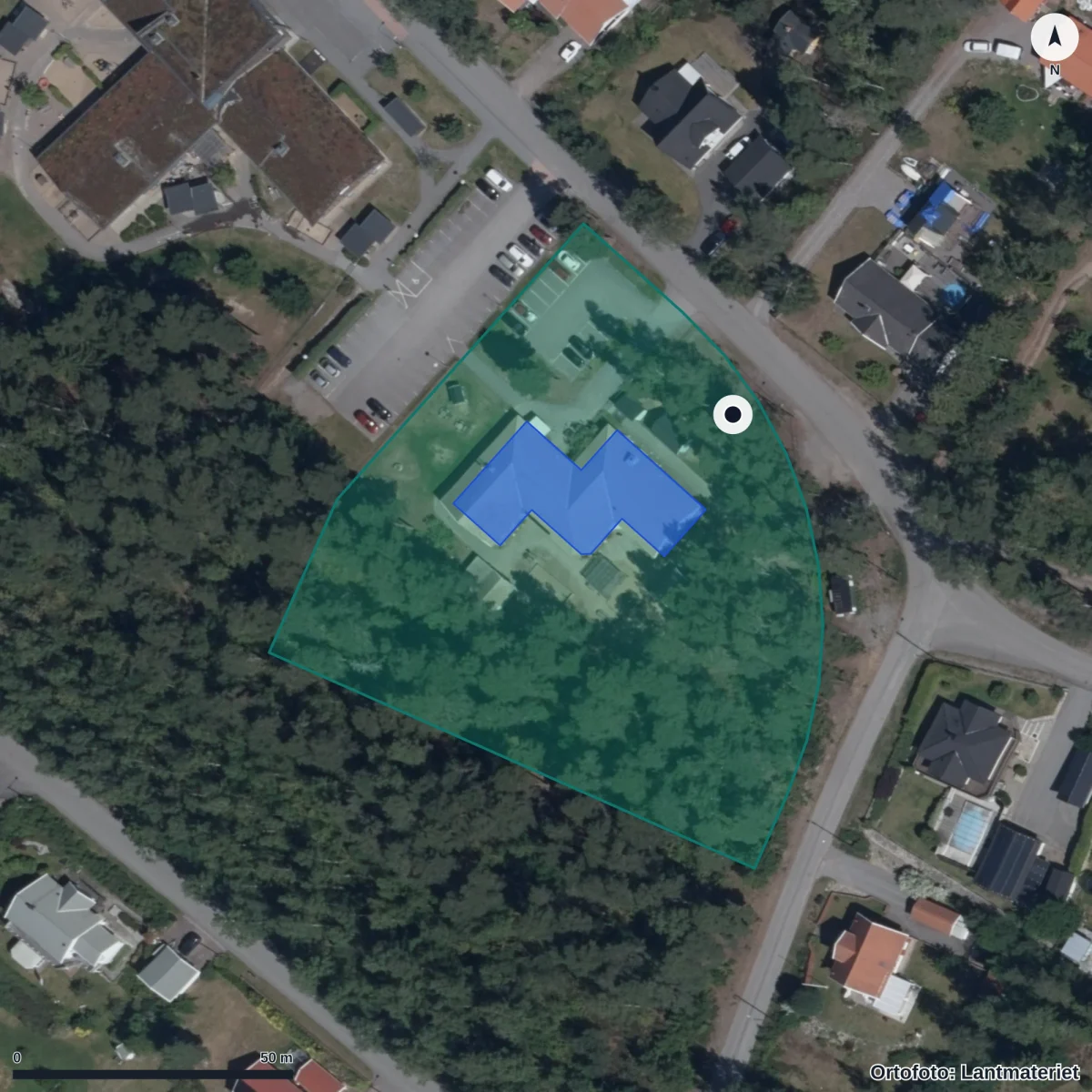 Aerial view of Slätmons Förskola, orthophoto from Lantmäteriet