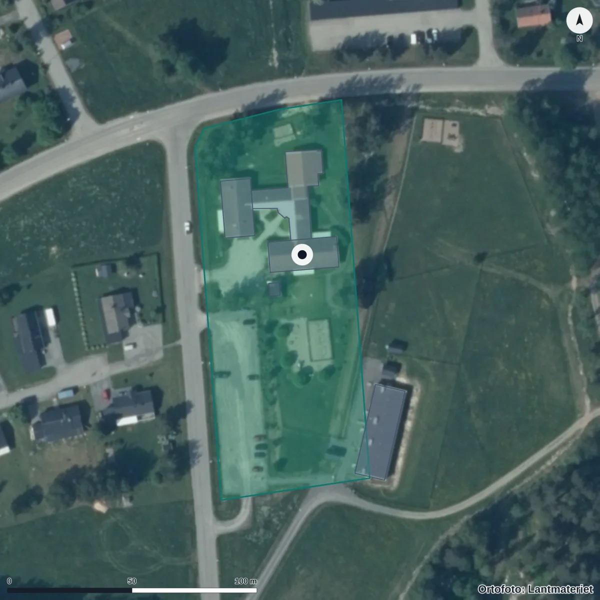 Flygbild över Himlavalvets Förskola, ortofoto från Lantmäteriet