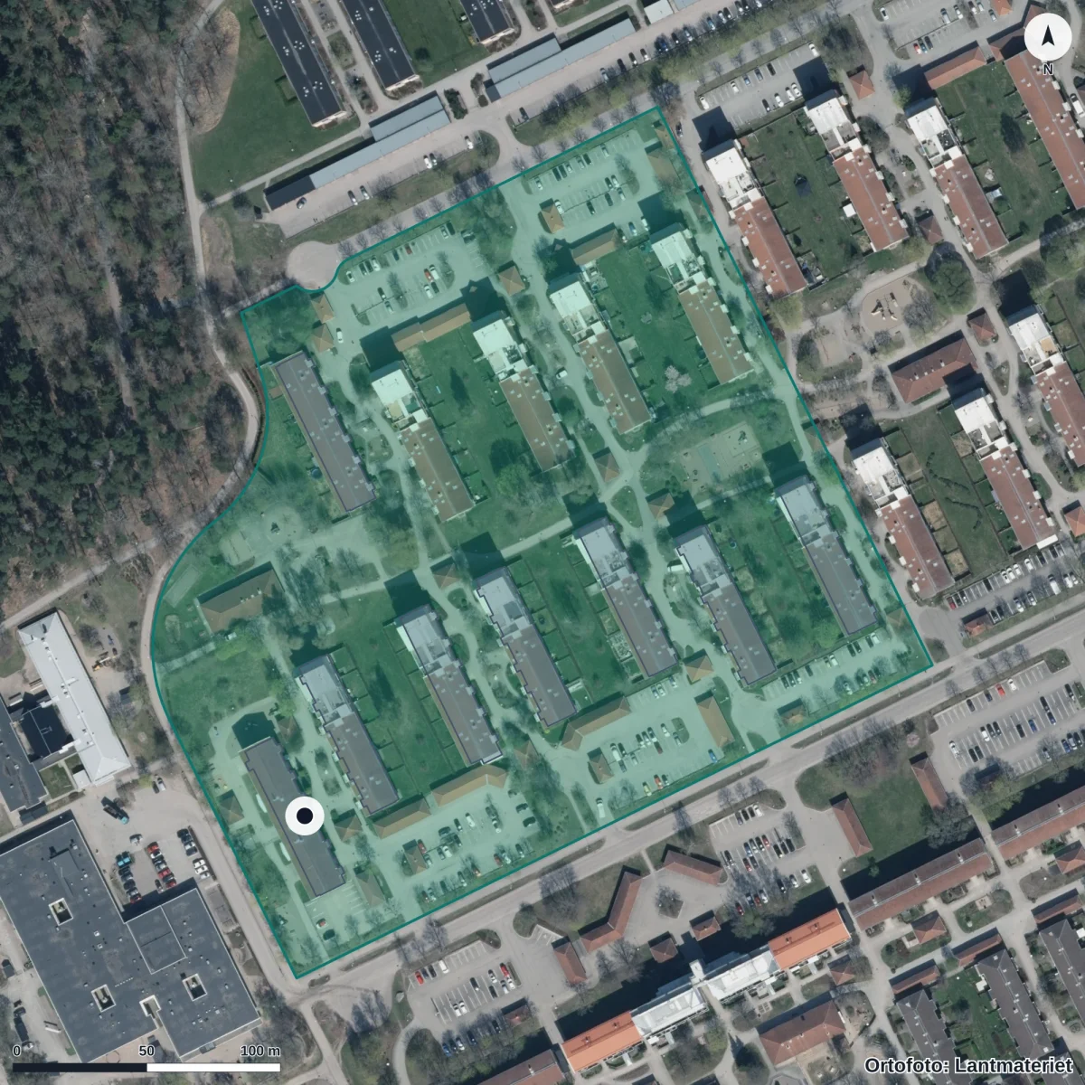 Aerial view of Förskolan Oasen, orthophoto from Lantmäteriet