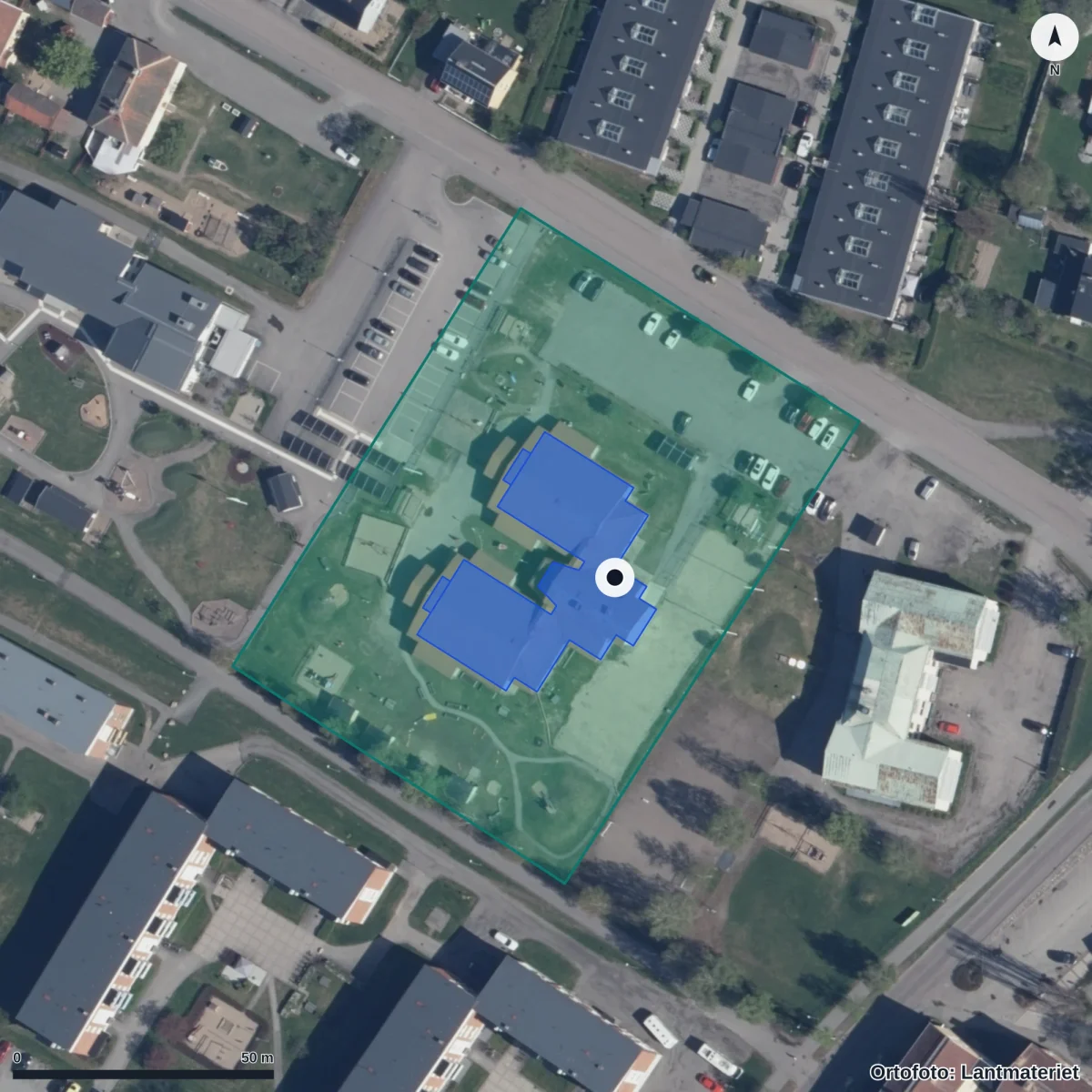 Aerial view of Hamregårds Förskola, orthophoto from Lantmäteriet