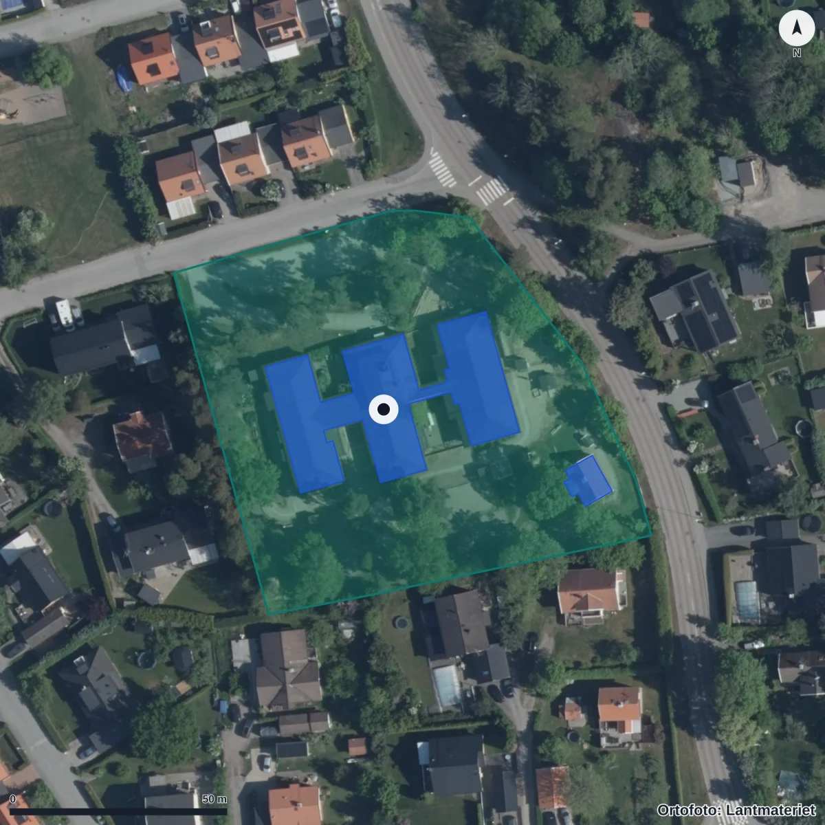Flygbild över Kokalite Tivoli, ortofoto från Lantmäteriet