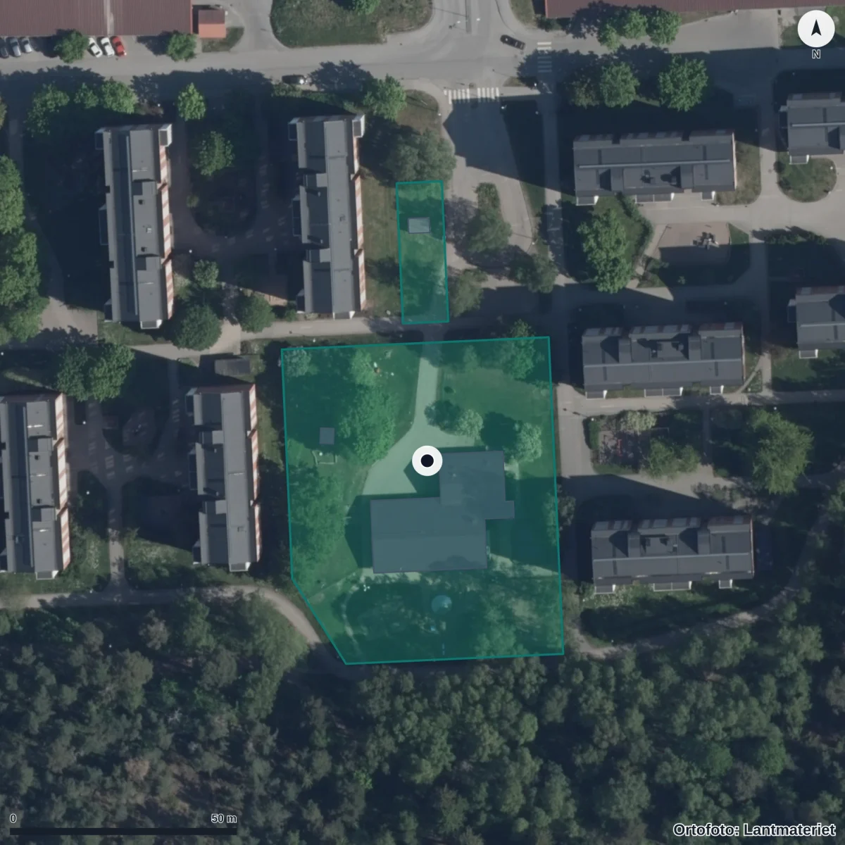 Aerial view of Föräldrakooperativa Förskolan Senapskornet, orthophoto from Lantmäteriet