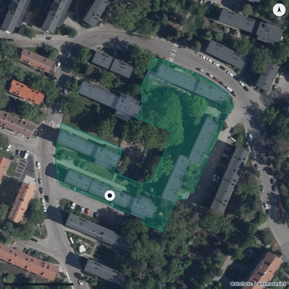 Aerial view of Förskola Sagoberget, orthophoto from Lantmäteriet