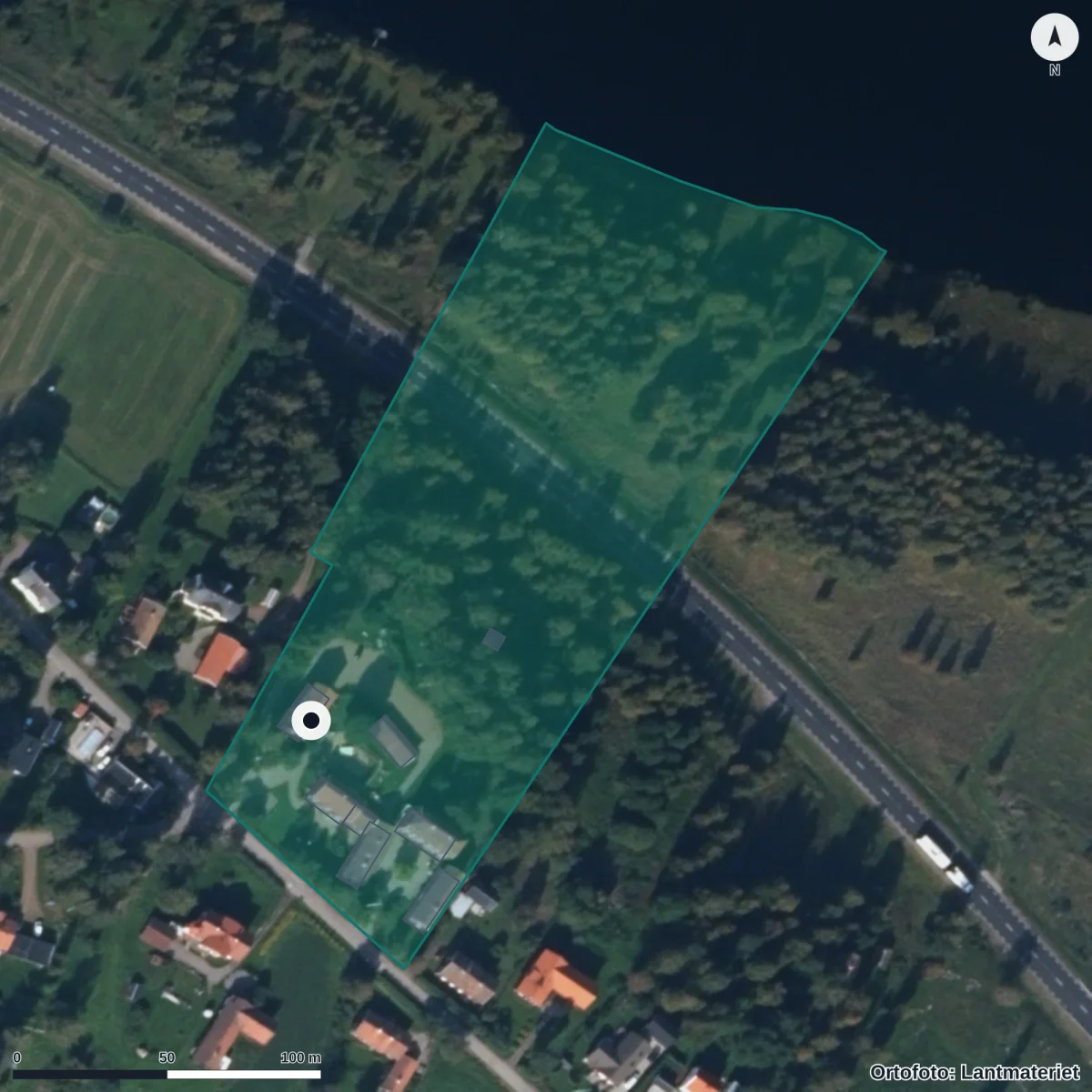 Aerial view of Ladans Barnstuga, orthophoto from Lantmäteriet