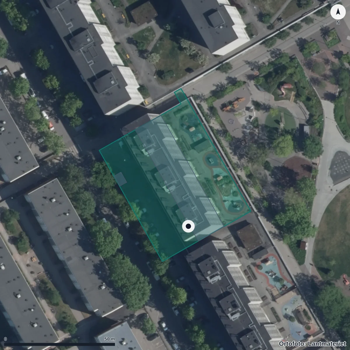 Aerial view of Regnbågens Förskola, orthophoto from Lantmäteriet