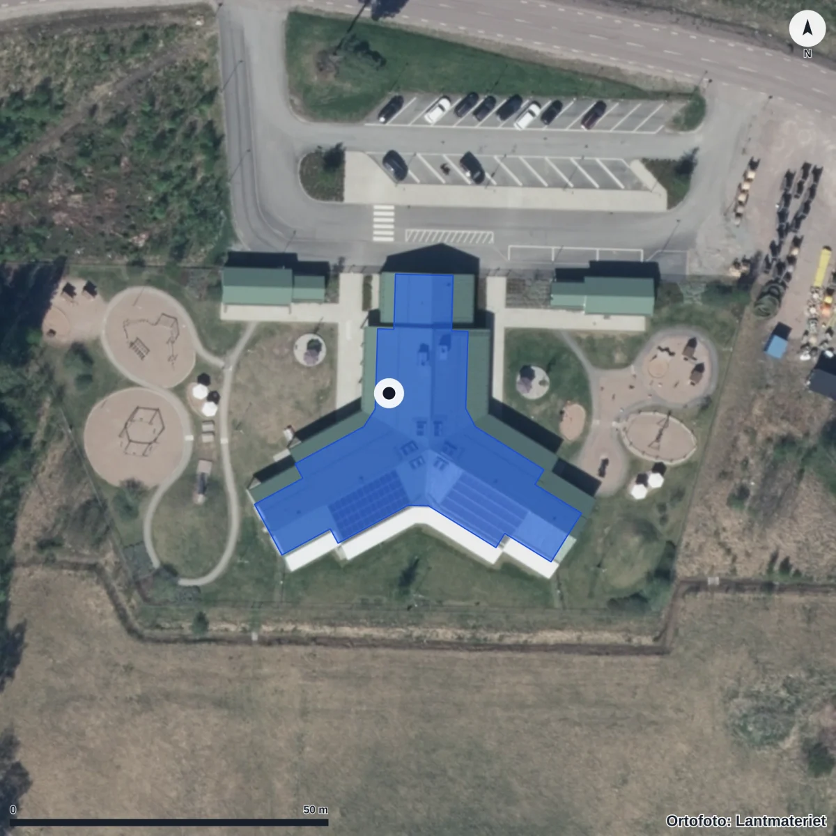 Flygbild över Förskolan Myran, ortofoto från Lantmäteriet