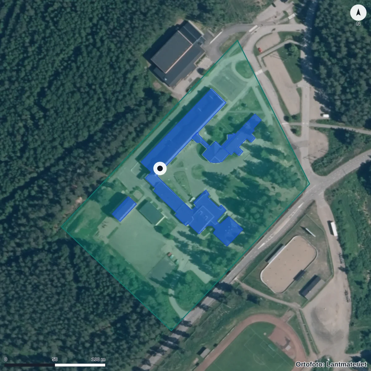 Flygbild över Förskolan Myran, ortofoto från Lantmäteriet