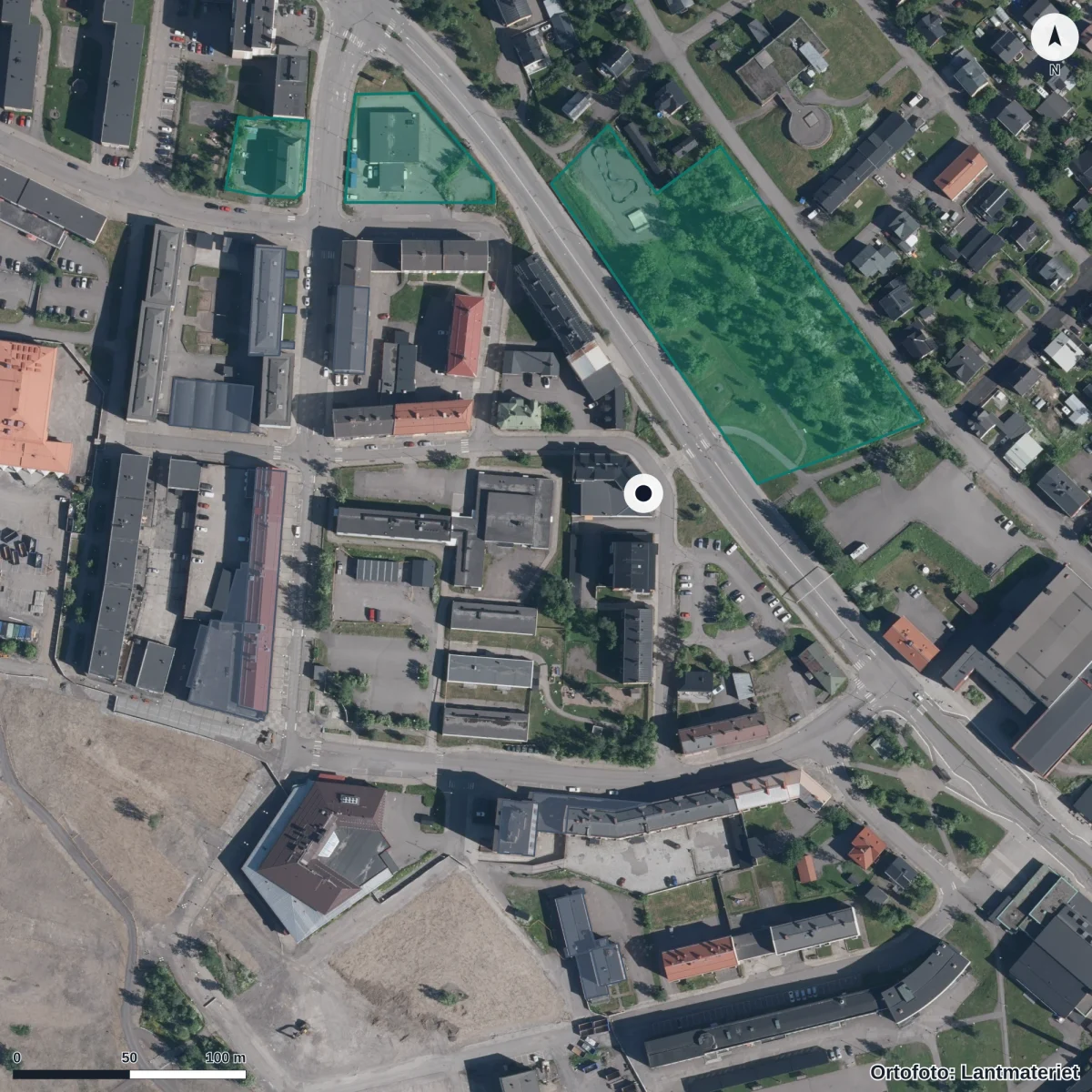 Flygbild över Norrskenets Förskola, ortofoto från Lantmäteriet
