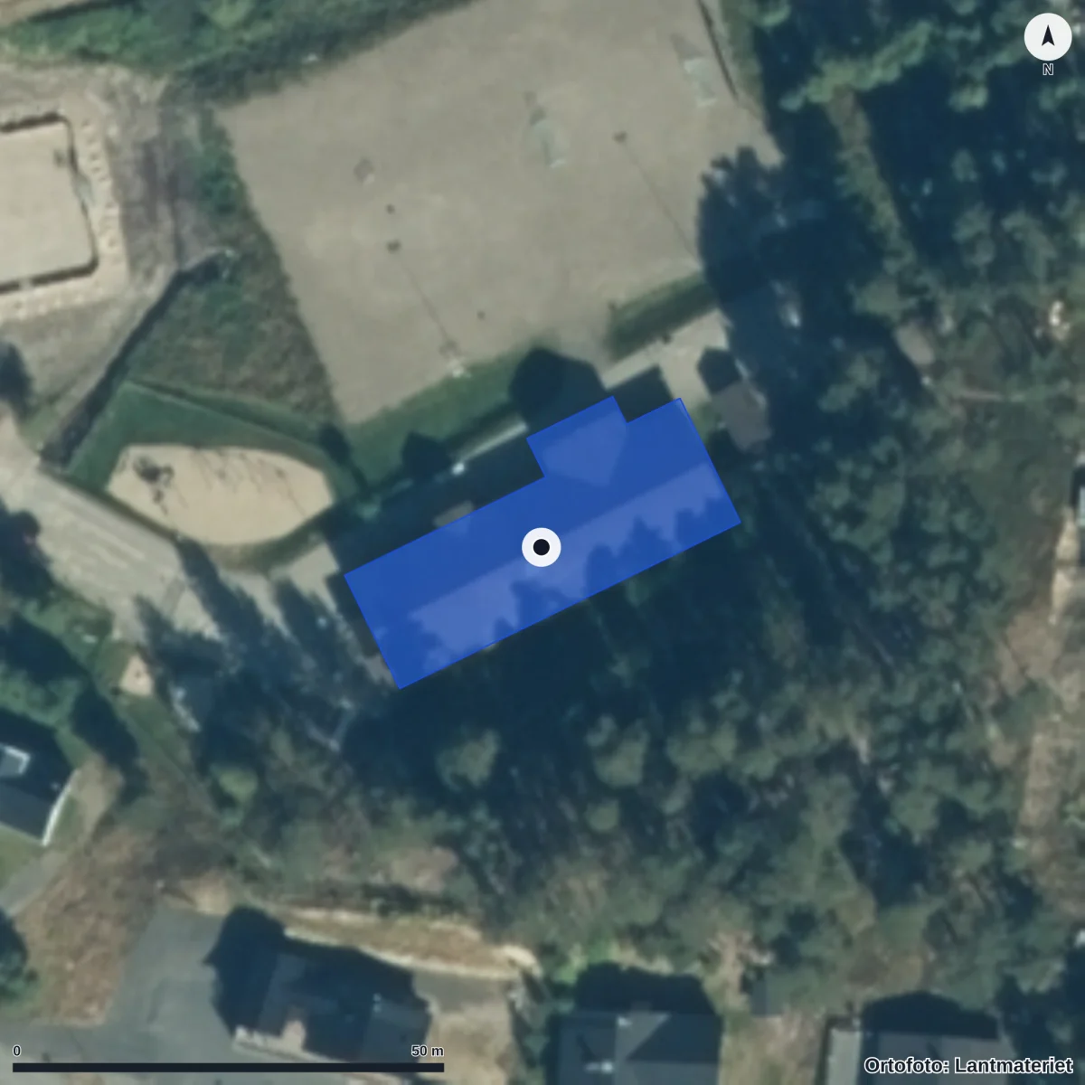 Flygbild över Lofsdalens Förskola, ortofoto från Lantmäteriet