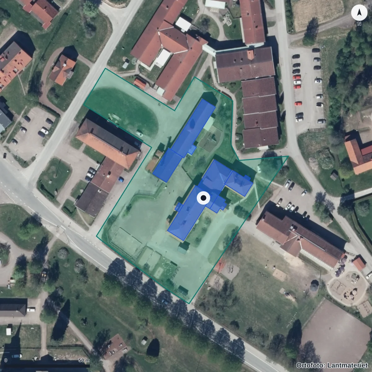 Flygbild över Förskolan Lissgården, ortofoto från Lantmäteriet