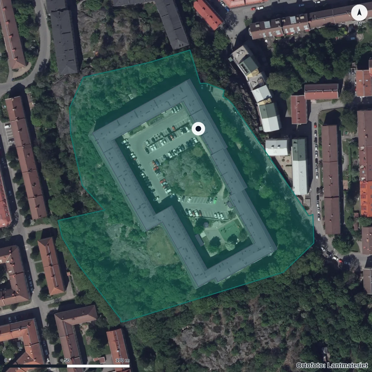 Flygbild över Bergaborgen, ortofoto från Lantmäteriet