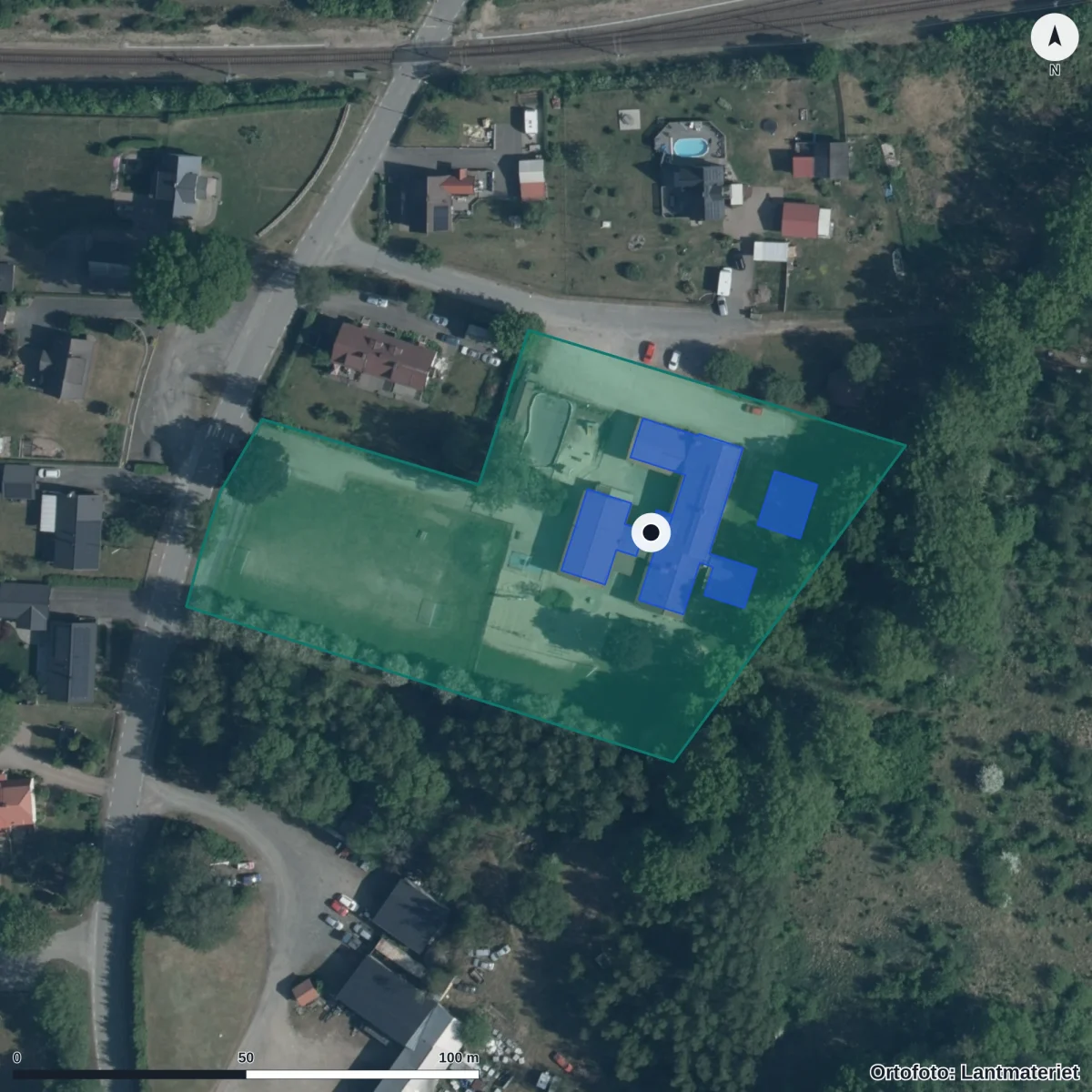Flygbild över Västra Torups Förskola, ortofoto från Lantmäteriet