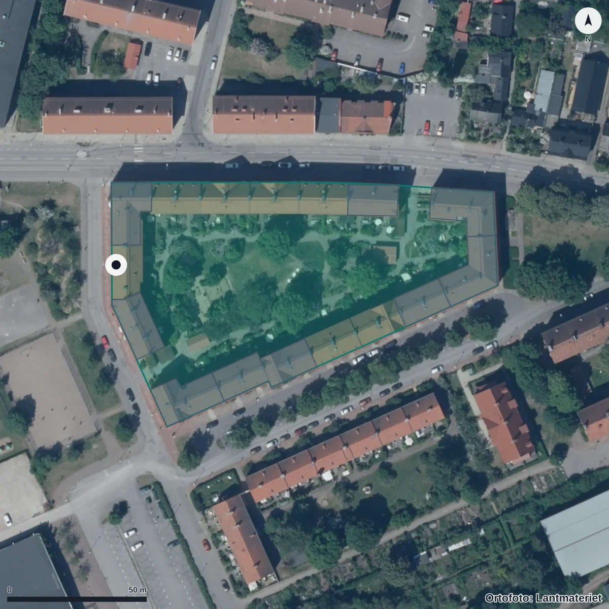 Flygbild över Gripens Förskola, ortofoto från Lantmäteriet