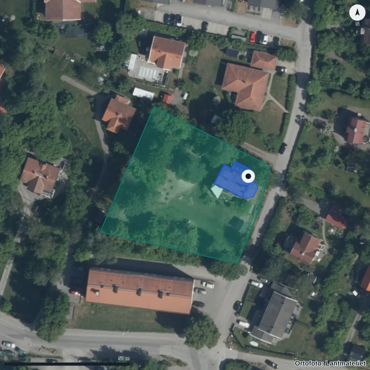 Aerial view of Gammelgården, orthophoto from Lantmäteriet