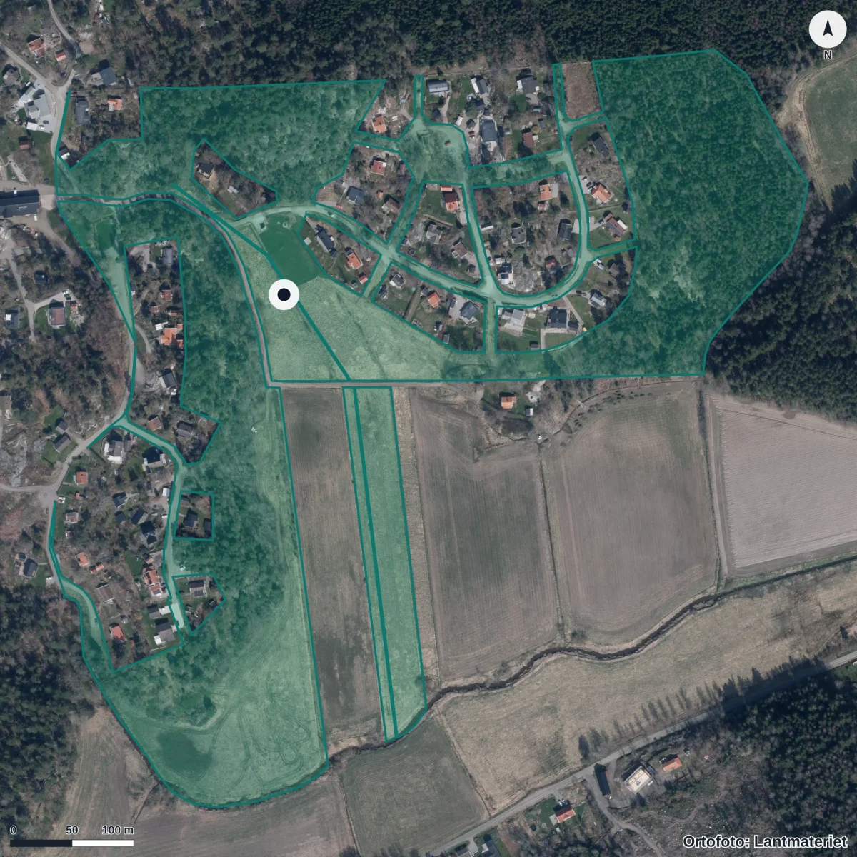 Flygbild över Äppeldalen, ortofoto från Lantmäteriet