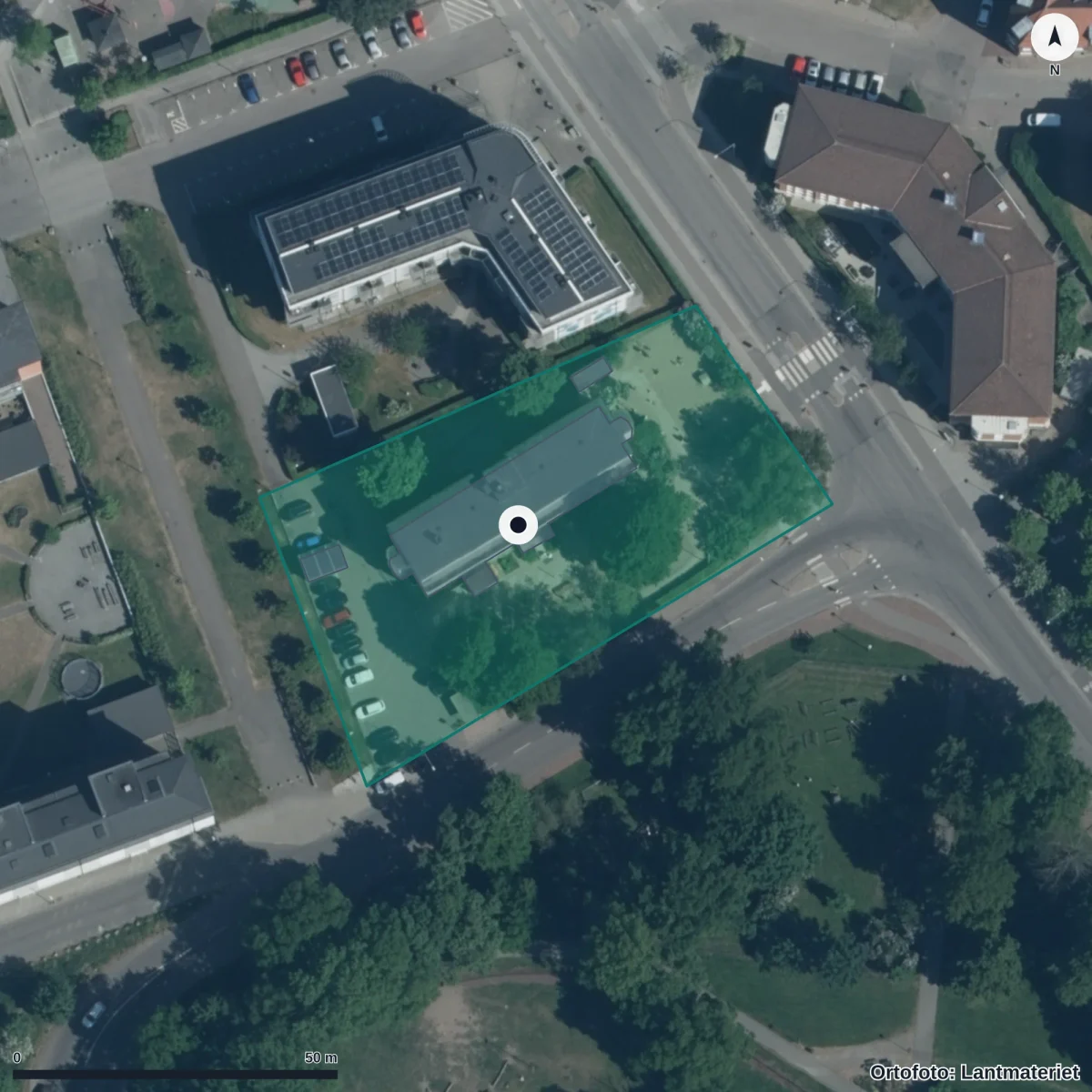 Flygbild över Tornérhjelms Förskola, ortofoto från Lantmäteriet