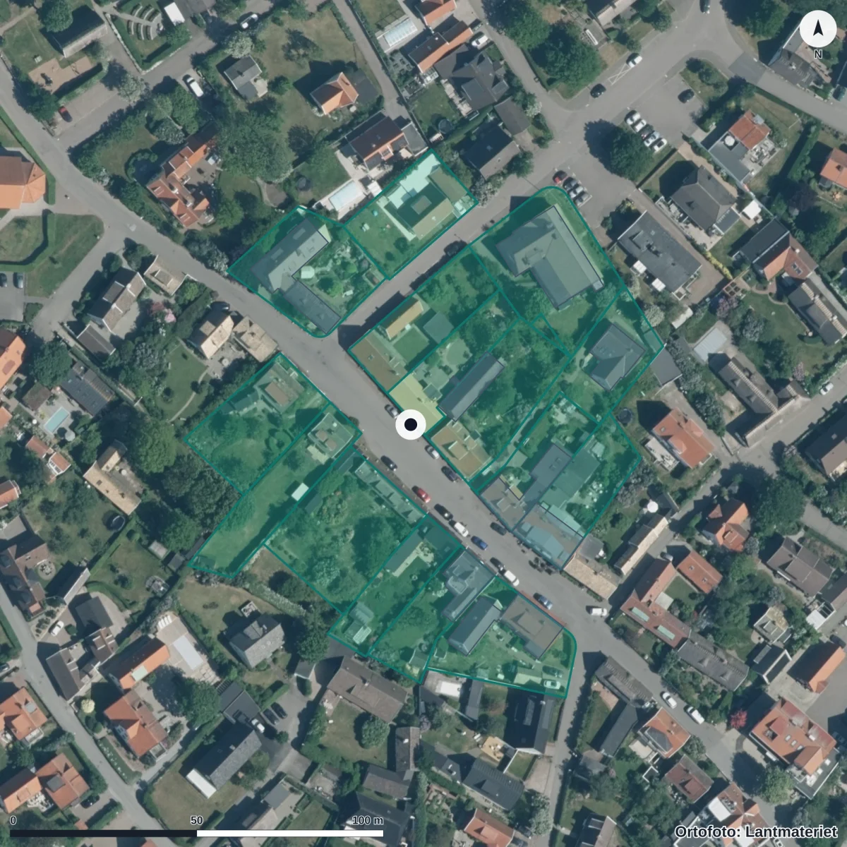 Flygbild över Villa Villekulla Förskola I Viken, ortofoto från Lantmäteriet