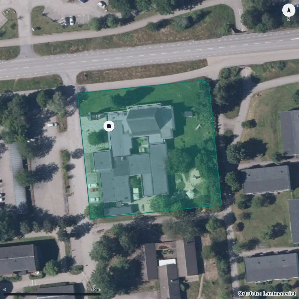 Aerial view of Källans Förskola, orthophoto from Lantmäteriet