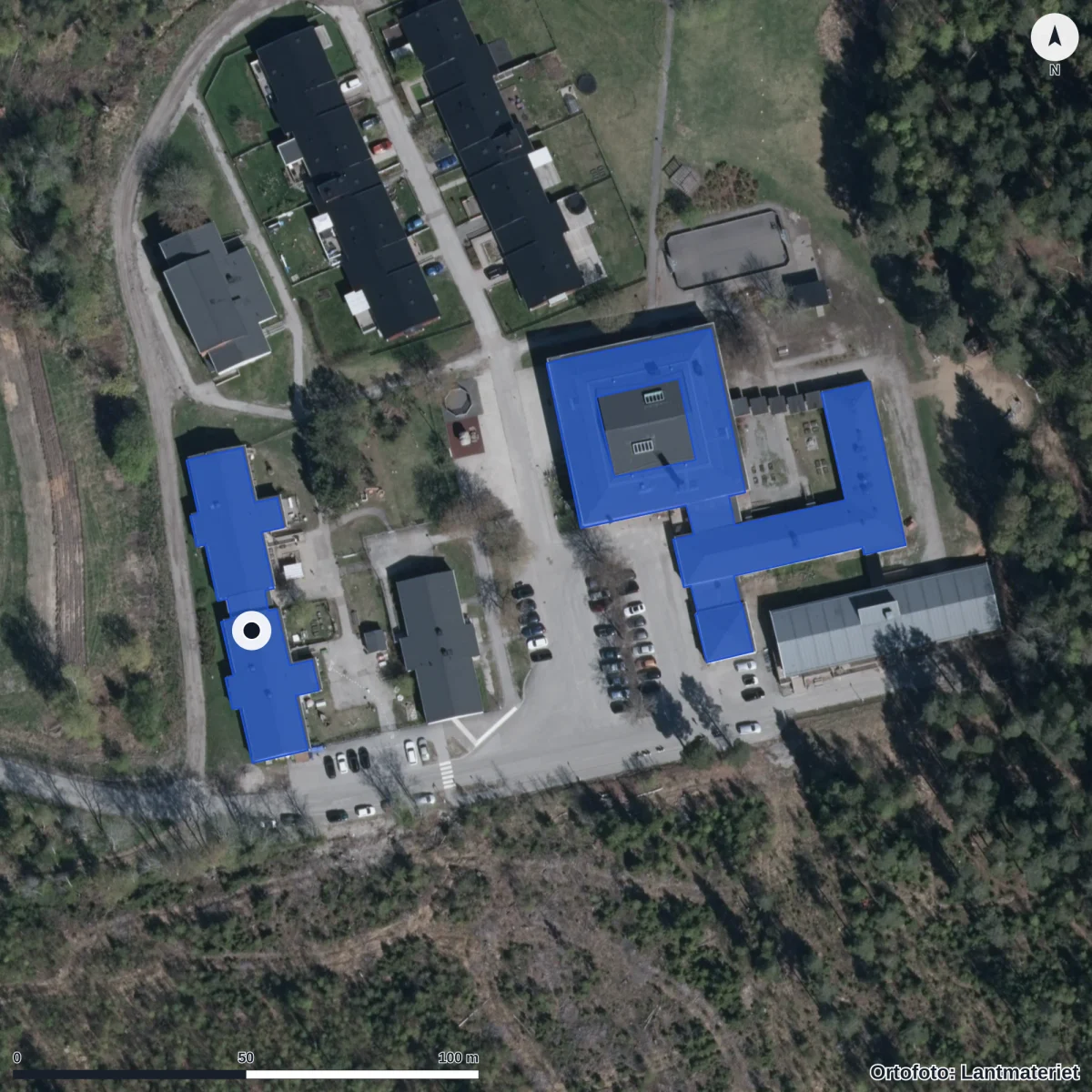 Flygbild över Förskolan Drakägget AB, ortofoto från Lantmäteriet