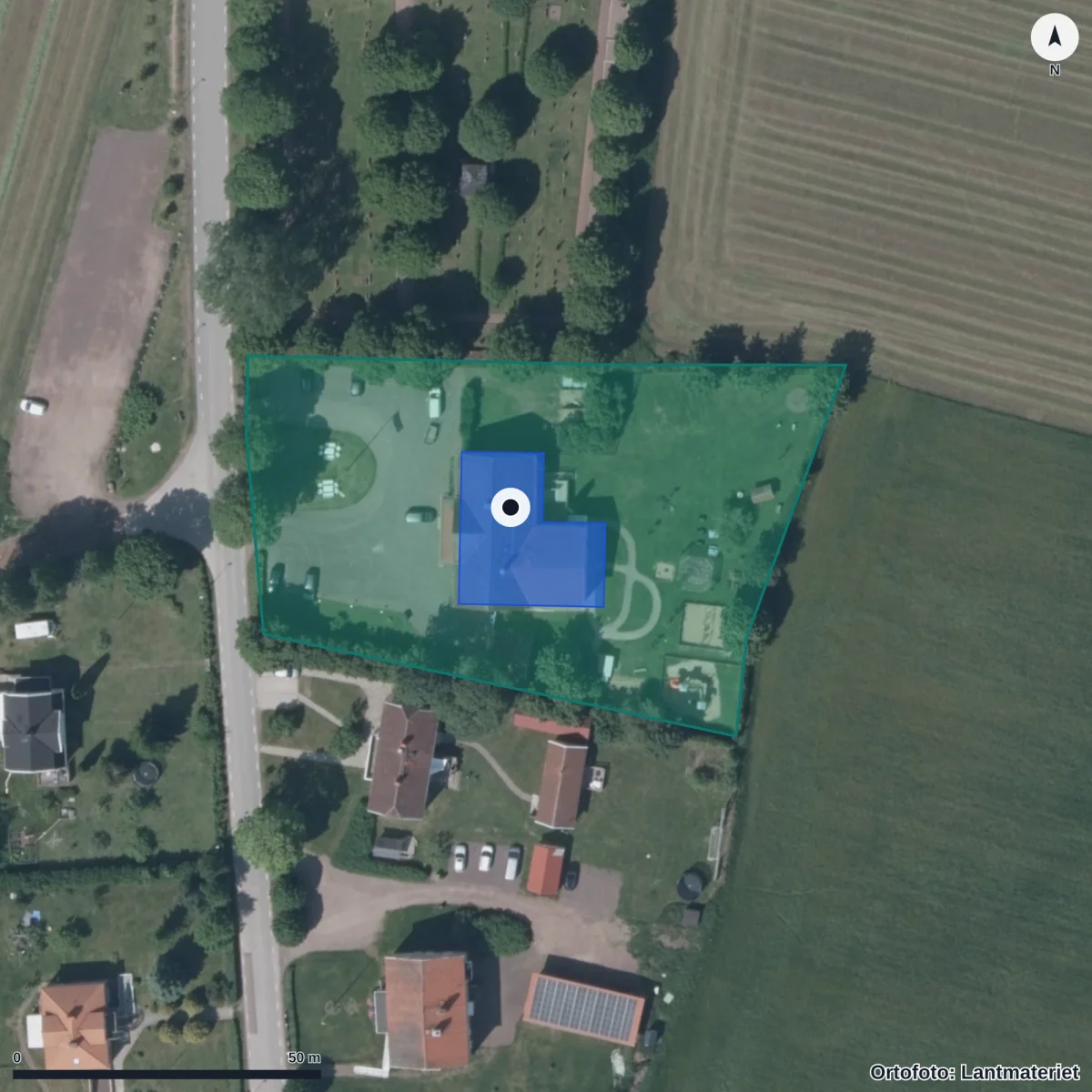 Aerial view of Änglagårdens Förskola, orthophoto from Lantmäteriet