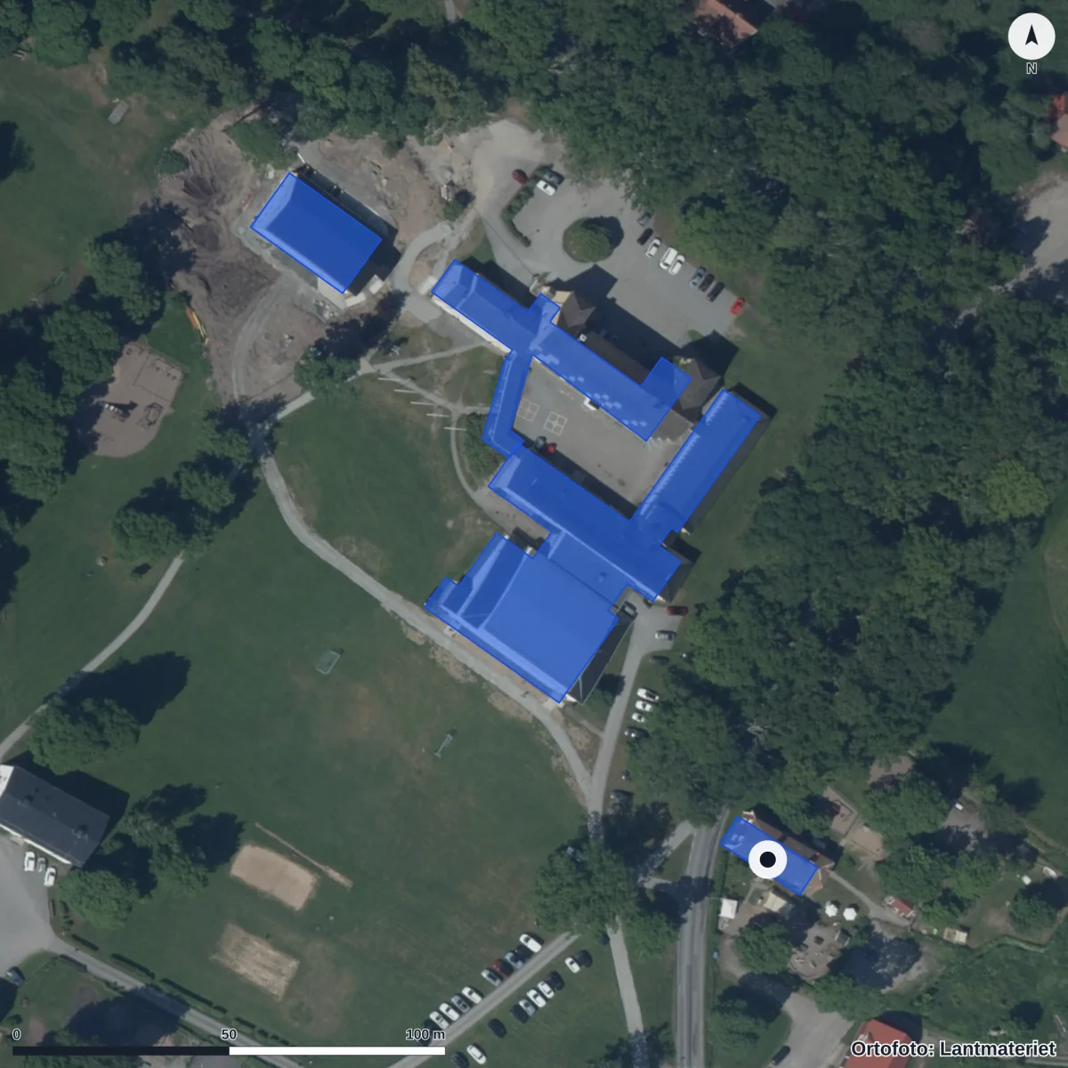 Aerial view of Ekens Förskola, orthophoto from Lantmäteriet