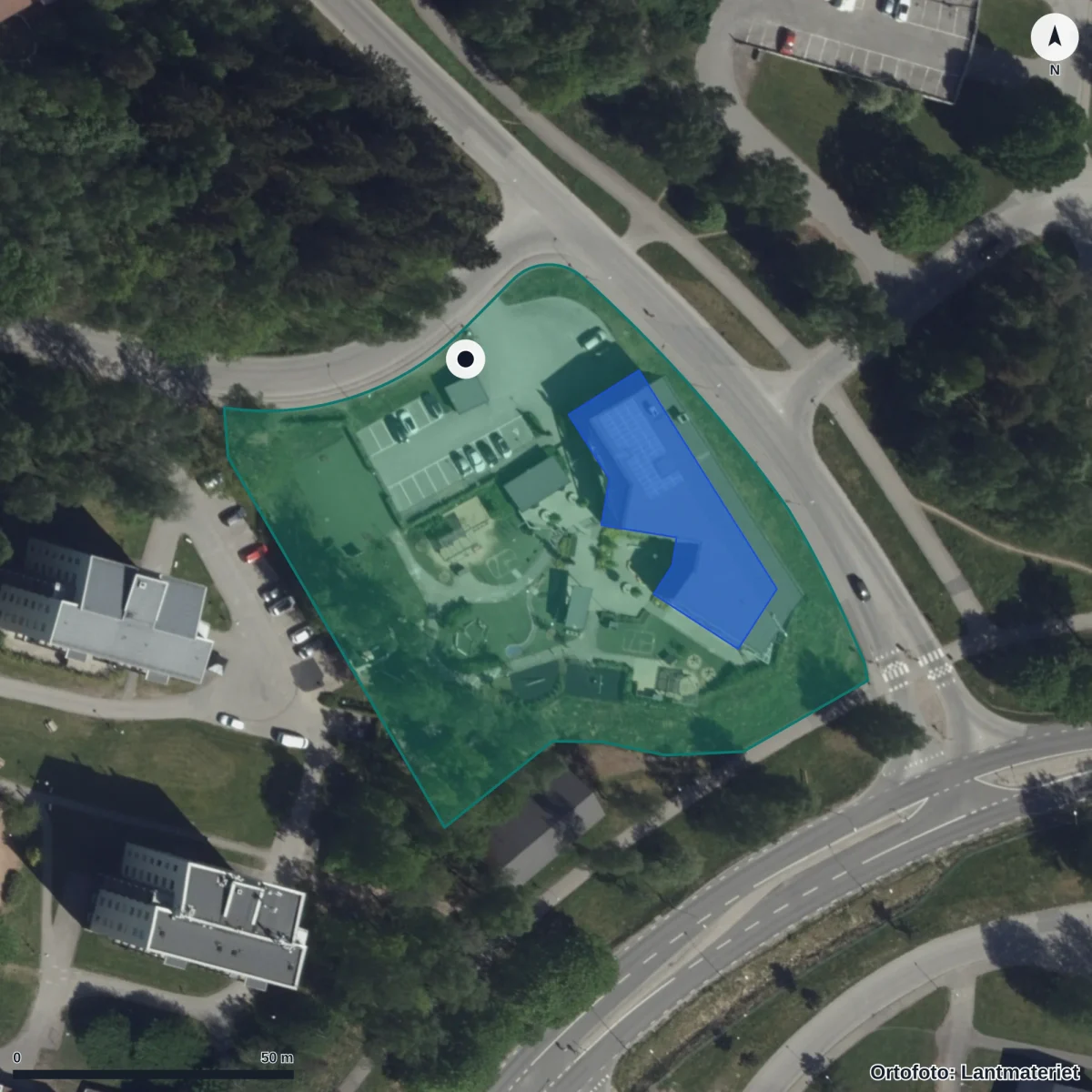Aerial view of Marklandsparkens Förskola, orthophoto from Lantmäteriet