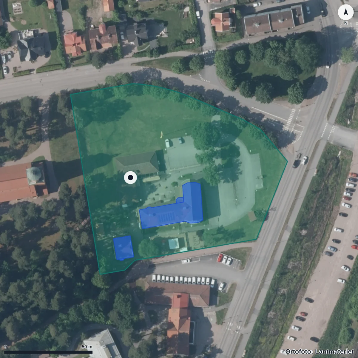 Flygbild över Mariagårdens Förskola, ortofoto från Lantmäteriet