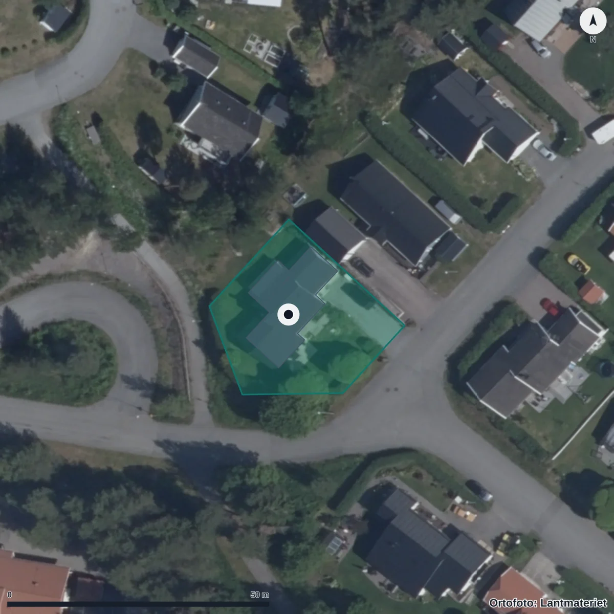 Flygbild över Kronans Äventyrsförskola, ortofoto från Lantmäteriet