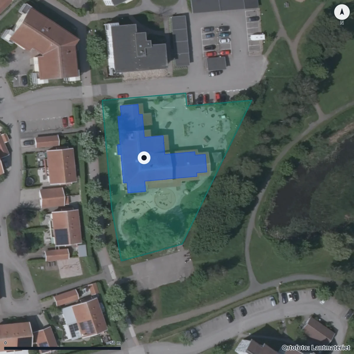 Flygbild över Breareds Förskola Personakoopeativkooperati, ortofoto från Lantmäteriet