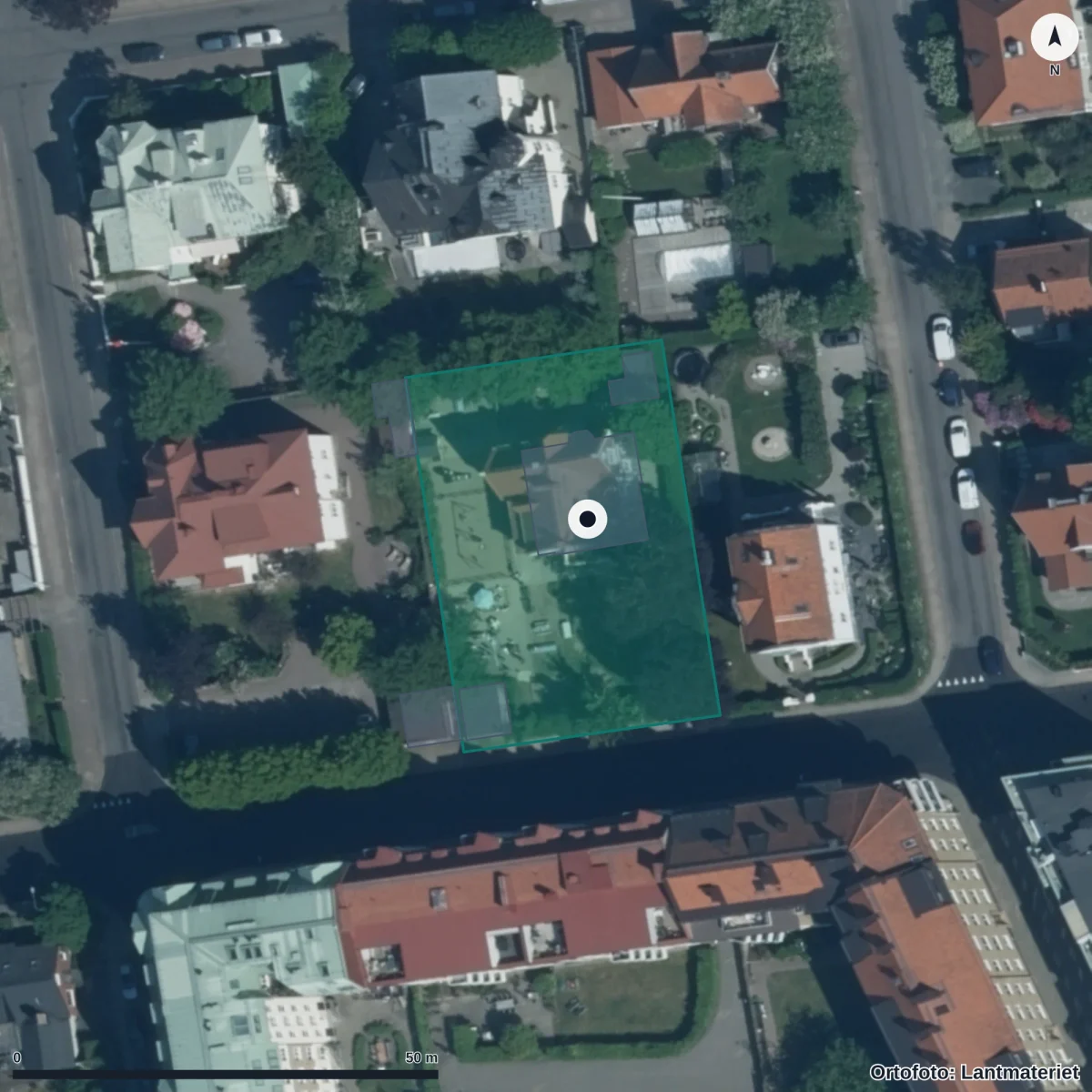 Aerial view of Teaterförskolan Halalid, orthophoto from Lantmäteriet