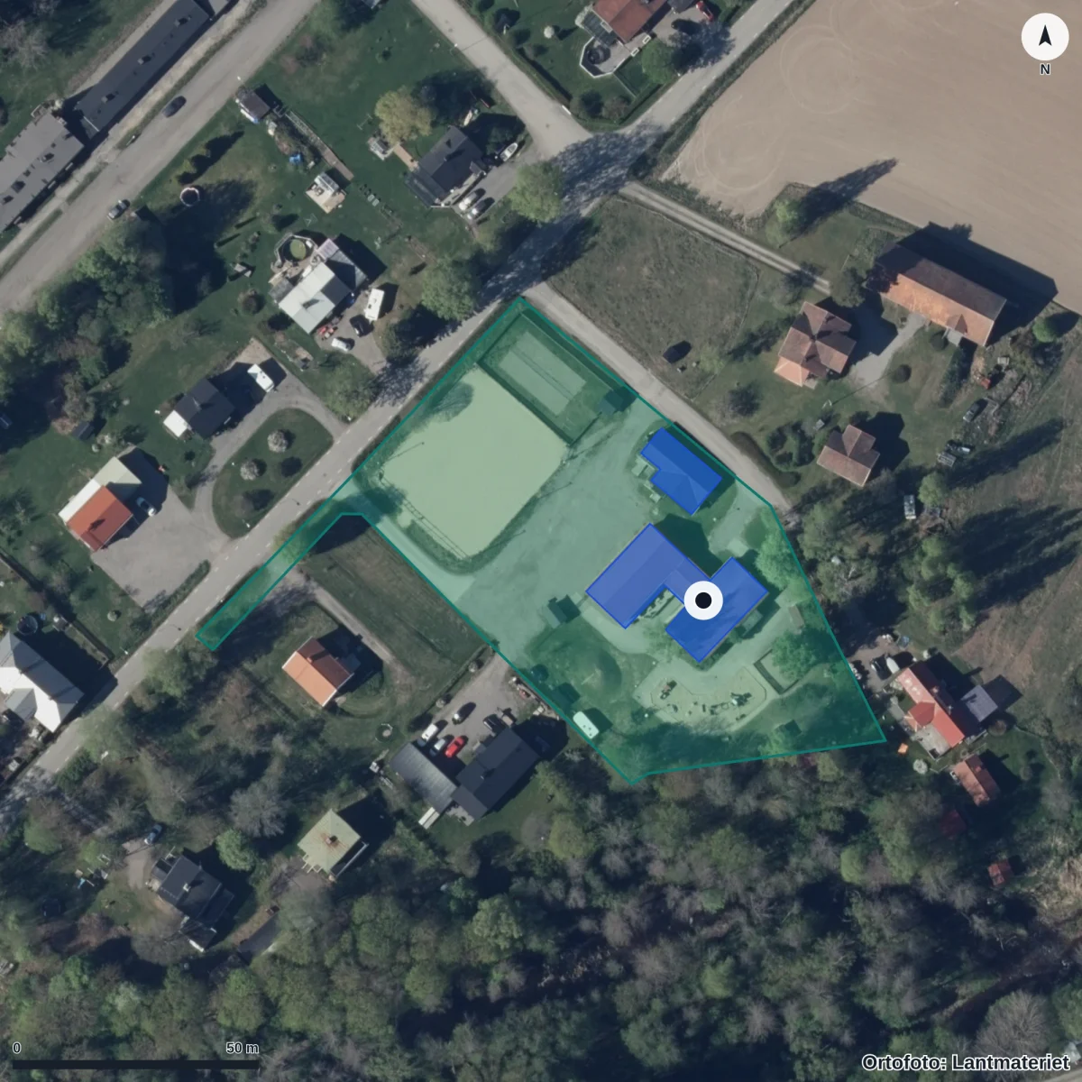 Aerial view of Kungsgårdens Förskola, orthophoto from Lantmäteriet