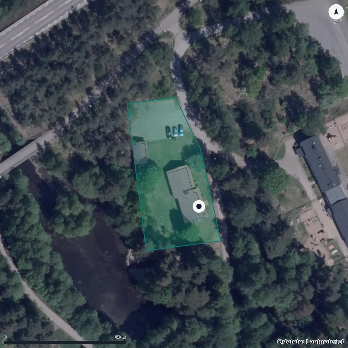 Flygbild över Blåklockans Förskola, ortofoto från Lantmäteriet