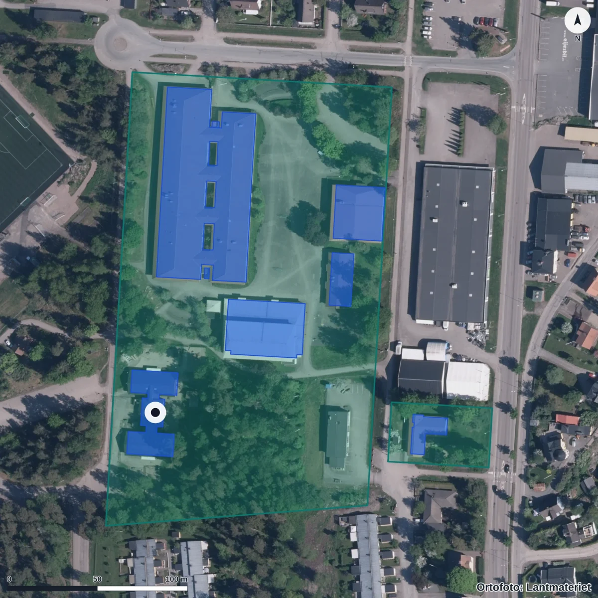 Aerial view of Kristinebergs Förskola, orthophoto from Lantmäteriet