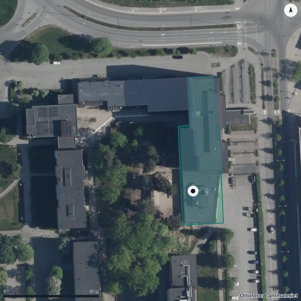 Flygbild över Kvarnens Förskola ,k,, ortofoto från Lantmäteriet
